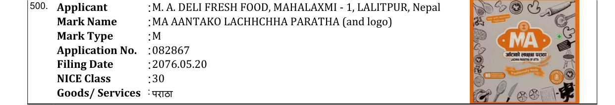 Original bulletin entry for MA AANTAKO LACHHCHHA PARATHA (and logo)