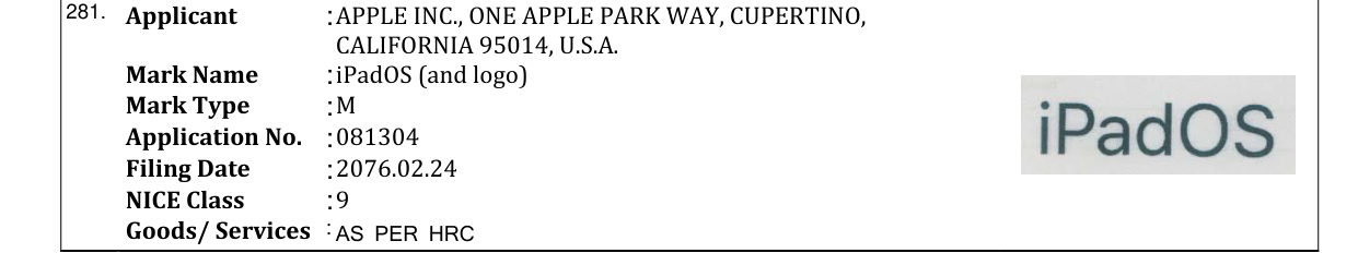 Original bulletin entry for iPadOS (and logo)