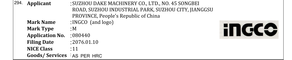 Original bulletin entry for INGCO (and logo)