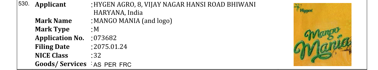 Original bulletin entry for MANGO MANIA (and logo)