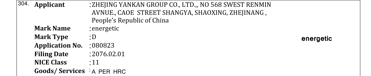 Original bulletin entry for energetic