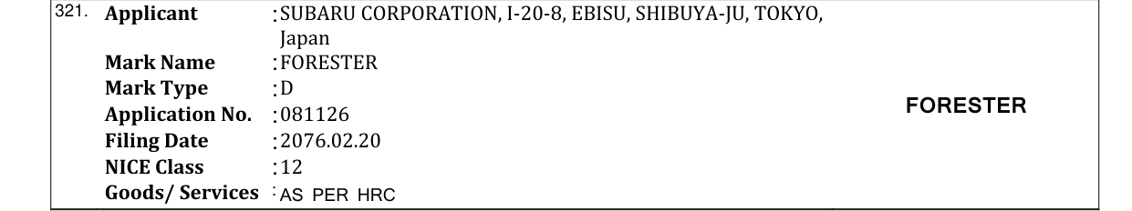Original bulletin entry for FORESTER