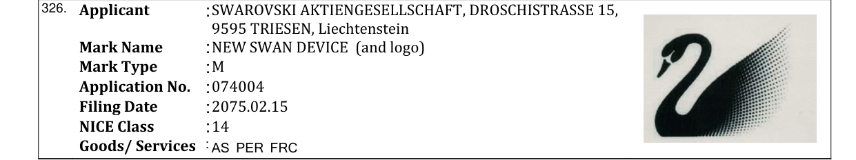 Original bulletin entry for NEW SWAN DEVICE (and logo)