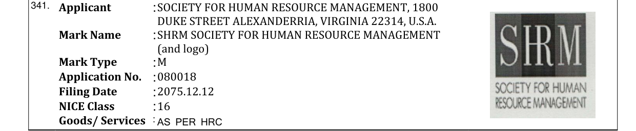 Original bulletin entry for SHRM SOCIETY FOR HUMAN RESOURCE MANAGEMENT (and logo)