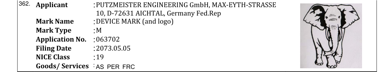 Original bulletin entry for DEVICE MARK (and logo)