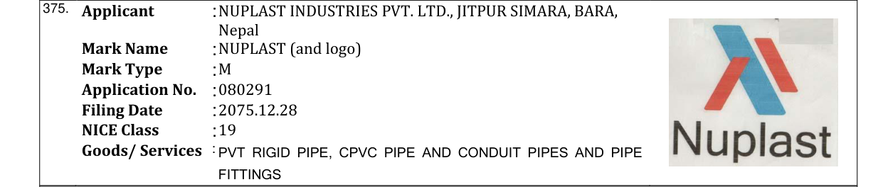 Original bulletin entry for NUPLAST (and logo)