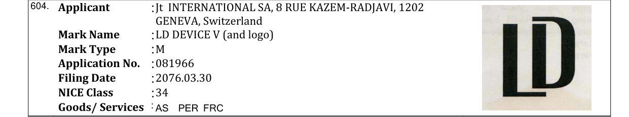 Original bulletin entry for LD DEVICE V (and logo)