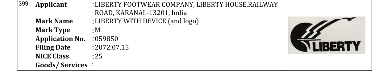 Original bulletin entry for LIBERTY WITH DEVICE (and logo)
