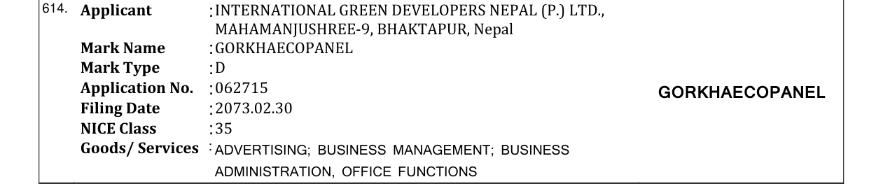Original bulletin entry for GORKHAECOPANEL