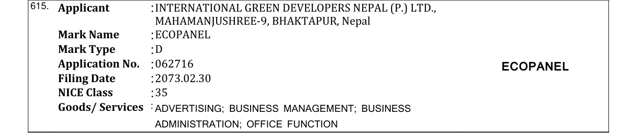Original bulletin entry for ECOPANEL