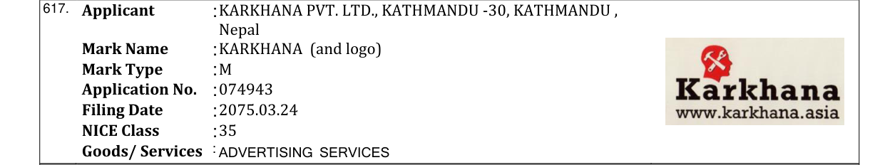 Original bulletin entry for KARKHANA (and logo)