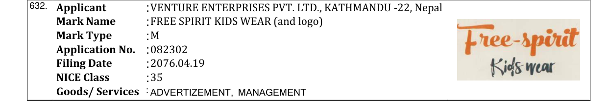 Original bulletin entry for FREE SPIRIT KIDS WEAR (and logo)