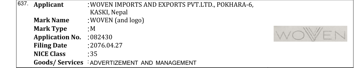 Original bulletin entry for WOVEN (and logo)