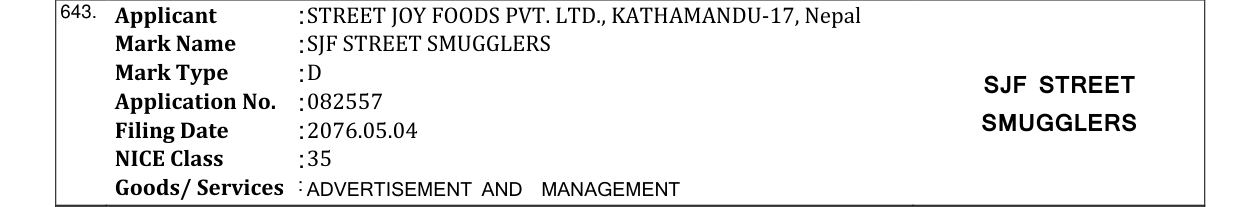 Original bulletin entry for SJF STREET SMUGGLERS