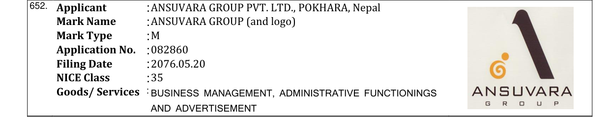 Original bulletin entry for ANSUVARA GROUP (and logo)
