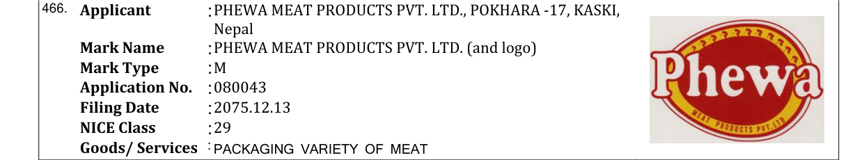 Original bulletin entry for PHEWA MEAT PRODUCTS PVT. LTD. (and logo)
