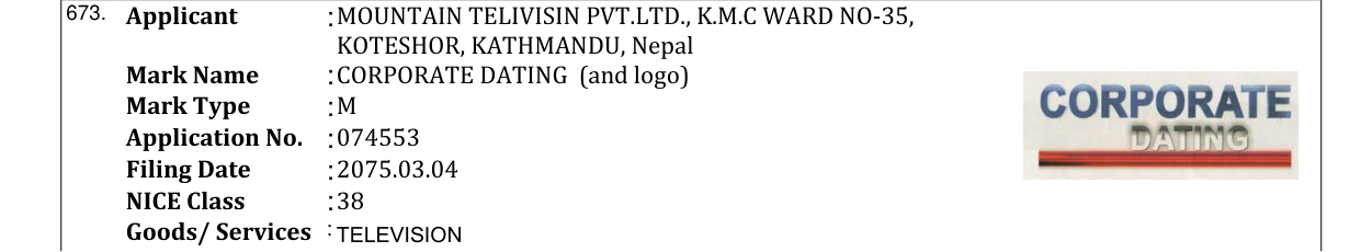 Original bulletin entry for CORPORATE DATING (and logo)