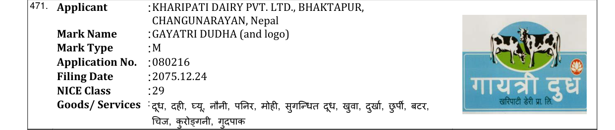 Original bulletin entry for GAYATRI DUDHA (and logo)