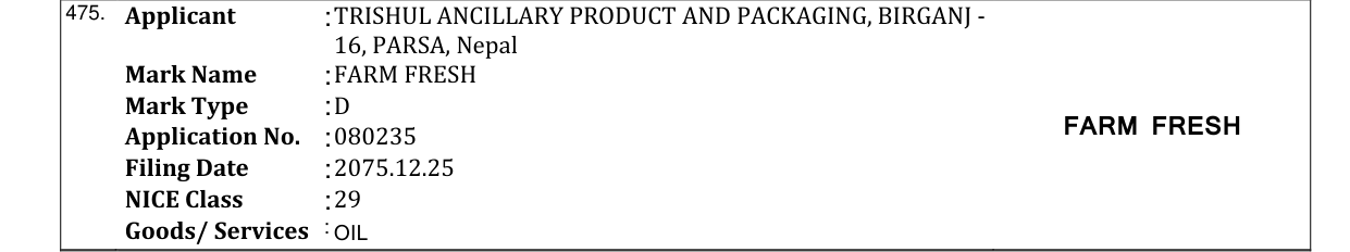 Original bulletin entry for FARM FRESH