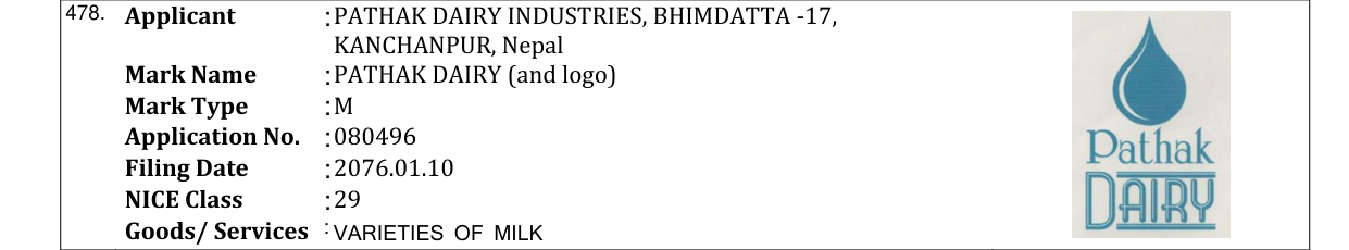 Original bulletin entry for PATHAK DAIRY (and logo)