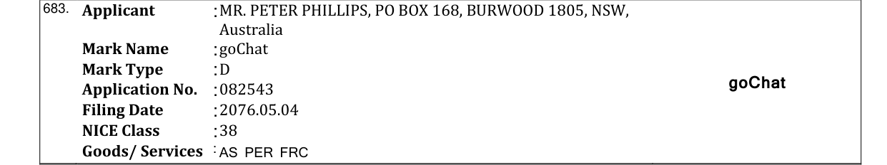 Original bulletin entry for goChat