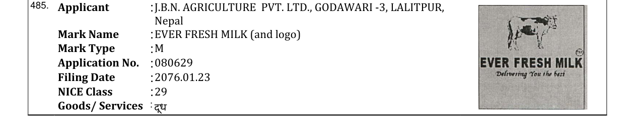 Original bulletin entry for EVER FRESH MILK (and logo)