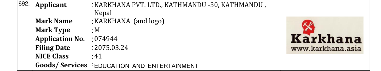 Original bulletin entry for KARKHANA (and logo)