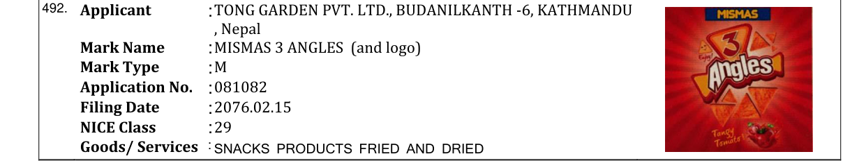 Original bulletin entry for MISMAS 3 ANGLES (and logo)