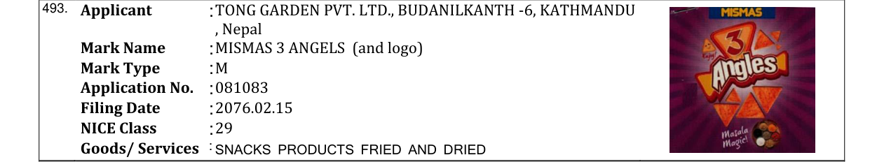 Original bulletin entry for MISMAS 3 ANGELS (and logo)