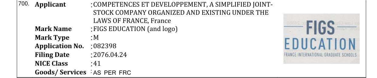 Original bulletin entry for FIGS EDUCATION (and logo)