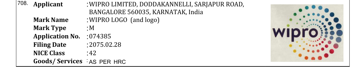Original bulletin entry for WIPRO LOGO (and logo)