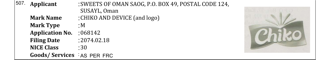 Original bulletin entry for CHIKO AND DEVICE (and logo)