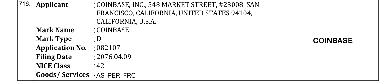 Original bulletin entry for COINBASE