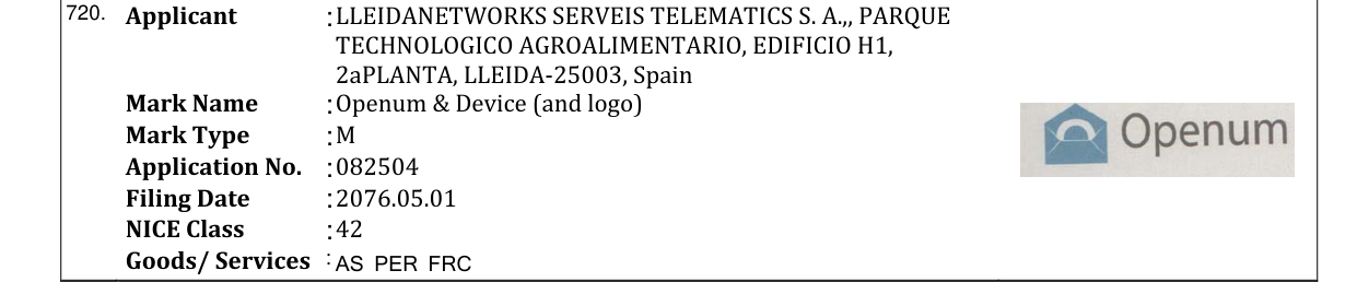 Original bulletin entry for Openum & Device (and logo)