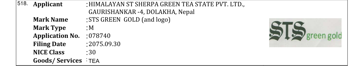 Original bulletin entry for STS GREEN GOLD (and logo)
