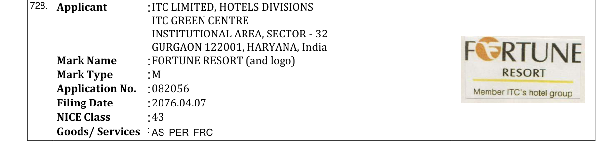 Original bulletin entry for FORTUNE RESORT (and logo)