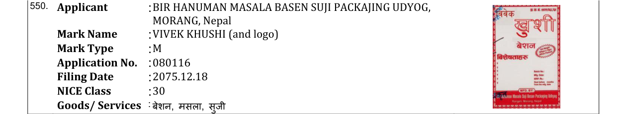 Original bulletin entry for VIVEK KHUSHI (and logo)