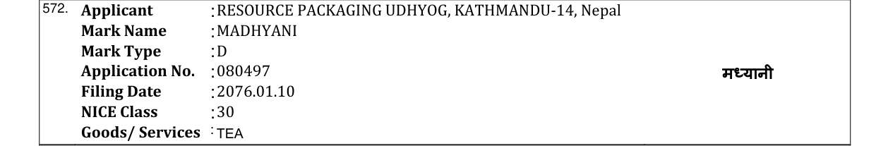 Original bulletin entry for MADHYANI