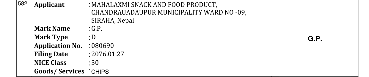 Original bulletin entry for G.P.