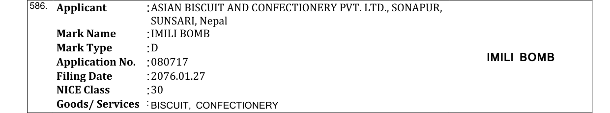 Original bulletin entry for IMILI BOMB