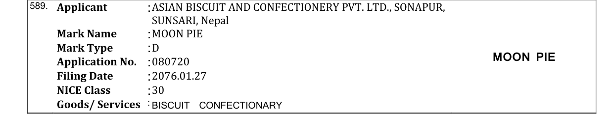 Original bulletin entry for MOON PIE