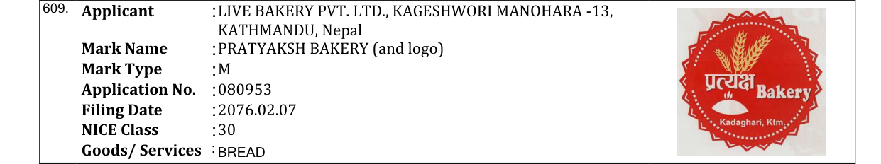 Original bulletin entry for PRATYAKSH BAKERY (and logo)