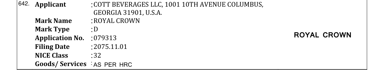 Original bulletin entry for ROYAL CROWN
