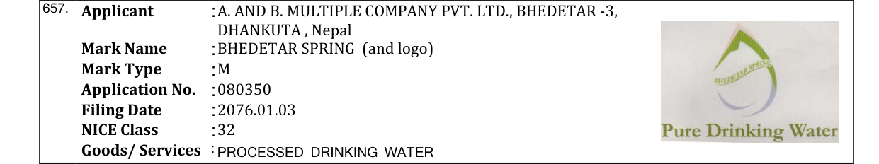 Original bulletin entry for BHEDETAR SPRING (and logo)