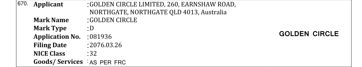 Original bulletin entry for GOLDEN CIRCLE