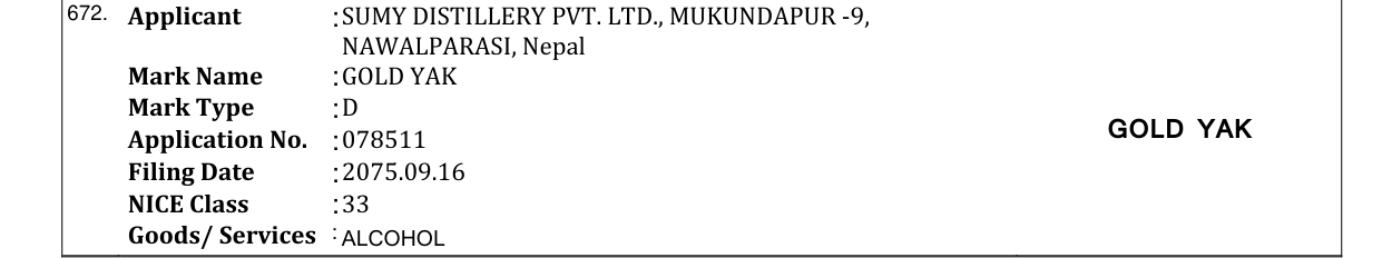 Original bulletin entry for GOLD YAK