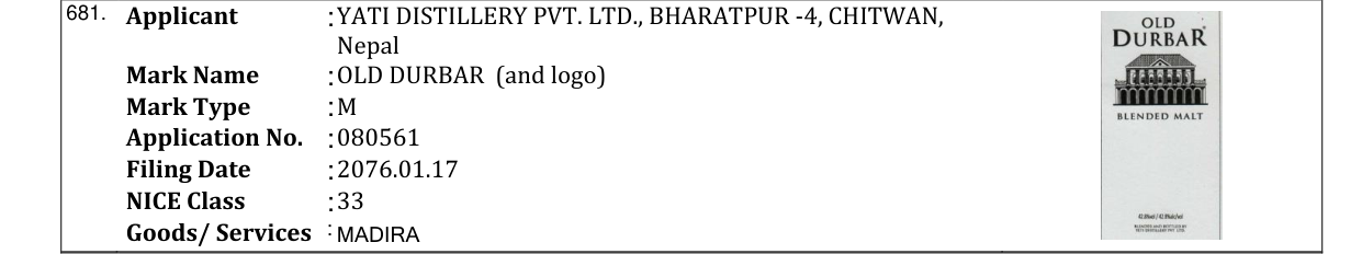 Original bulletin entry for OLD DURBAR (and logo)