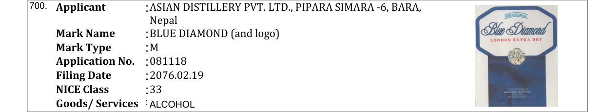 Original bulletin entry for BLUE DIAMOND (and logo)