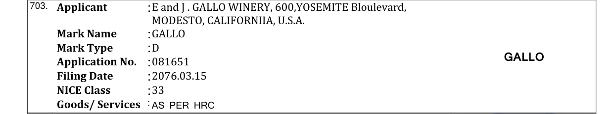Original bulletin entry for GALLO