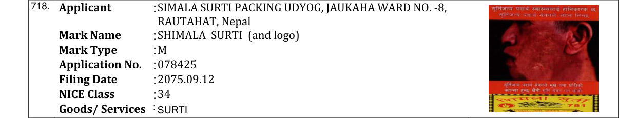 Original bulletin entry for SHIMALA SURTI (and logo)